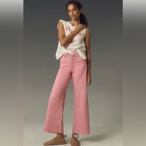 Anthropologie Maeve Ettie High-Rise Crop Wide Leg Jeans Amaerenth Pink NWOT